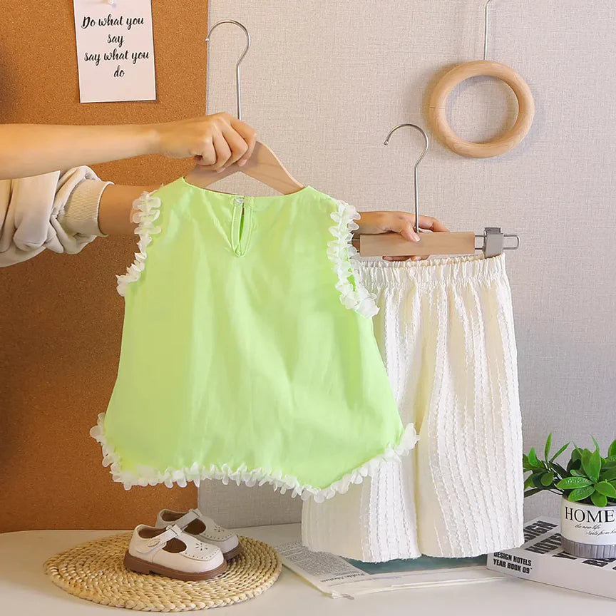 Girls Textured Top & Pants 2-Piece Set | Casual Kids Co-ord Outfit (18M–6Y)