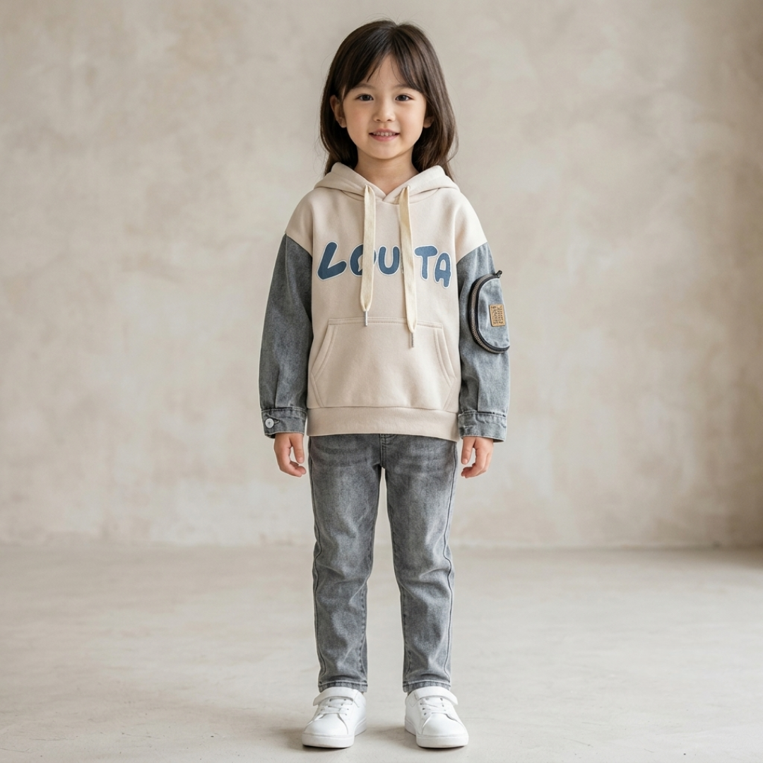 Zooppy Urban Edge Denim Sleeve Colourblock Hoodie