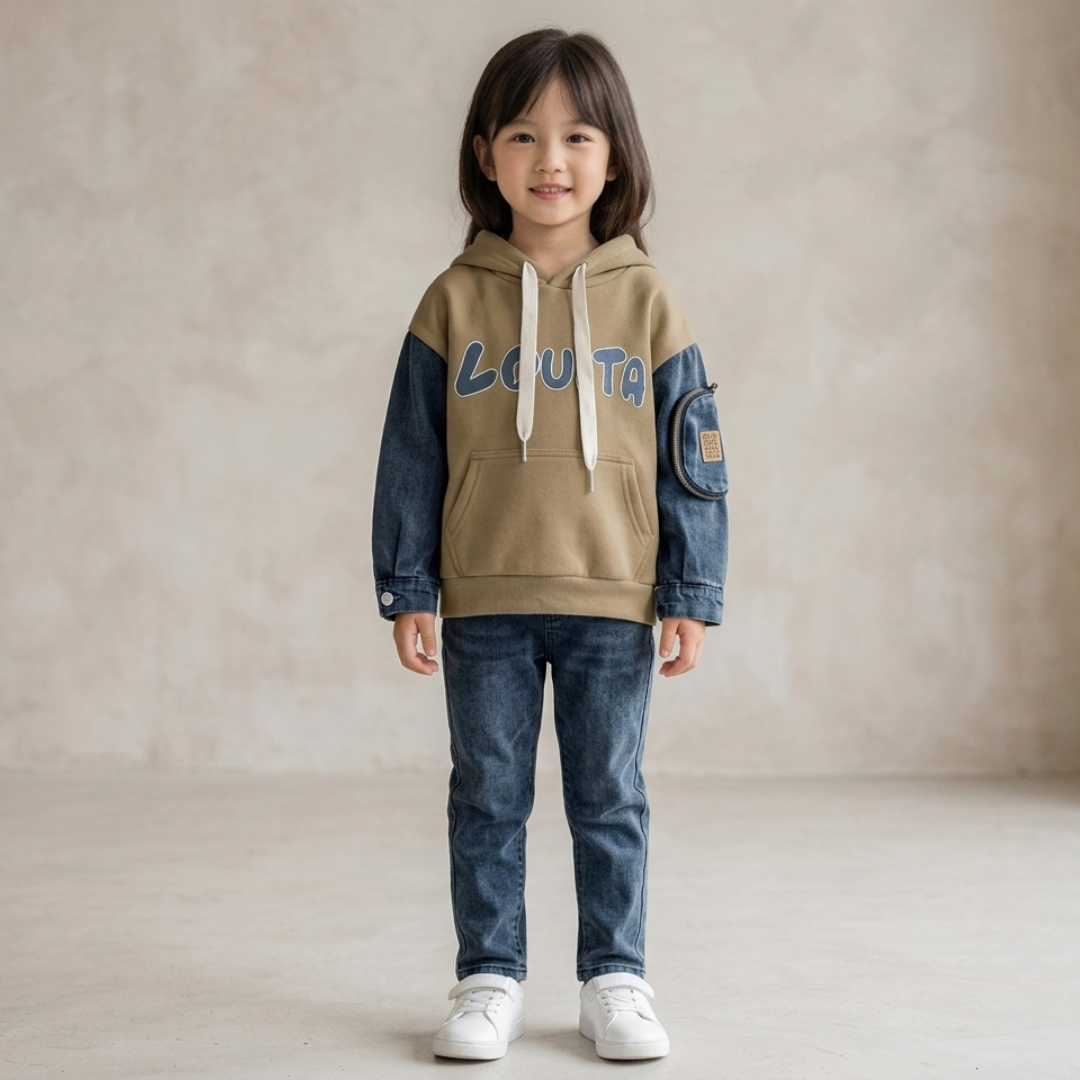 Zooppy Urban Edge Denim Sleeve Colourblock Hoodie