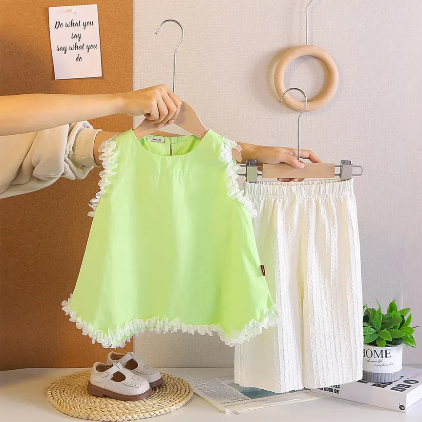 Girls Textured Top & Pants 2-Piece Set | Casual Kids Co-ord Outfit (18M–6Y)