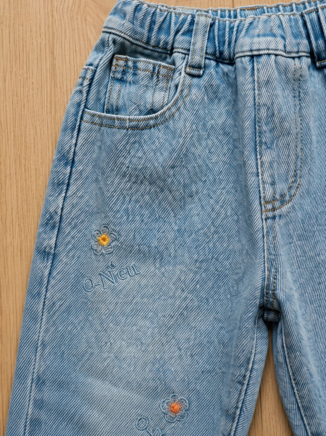 Zooppy Imported Signature Bow-Embellished Wide-Leg Denim