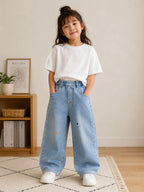 Zooppy Imported Signature Bow-Embellished Wide-Leg Denim