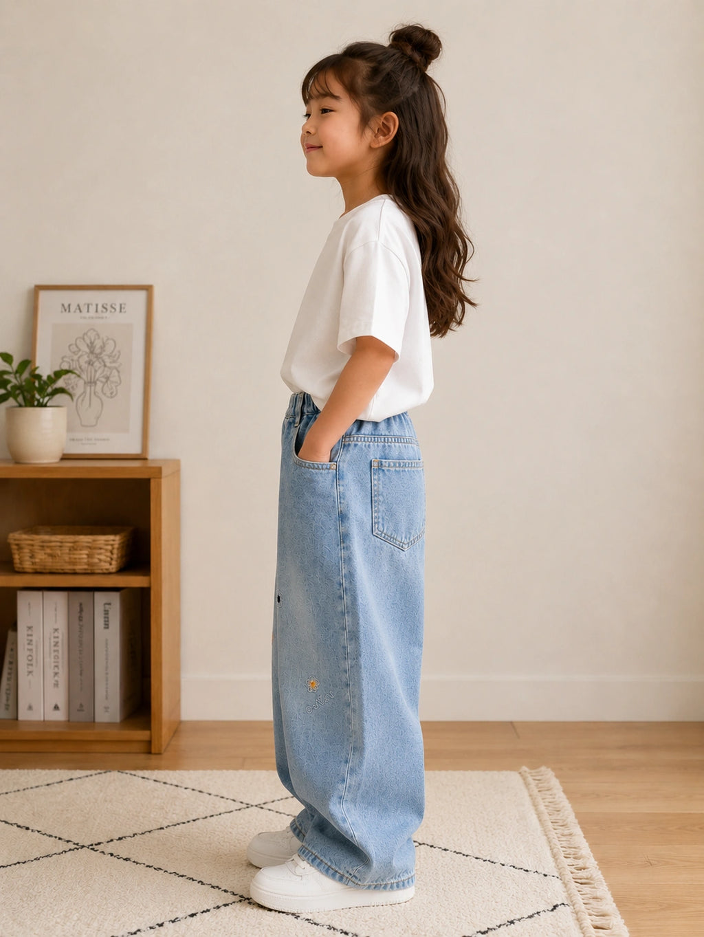 Zooppy Imported Signature Bow-Embellished Wide-Leg Denim