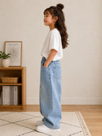 Zooppy Imported Signature Bow-Embellished Wide-Leg Denim