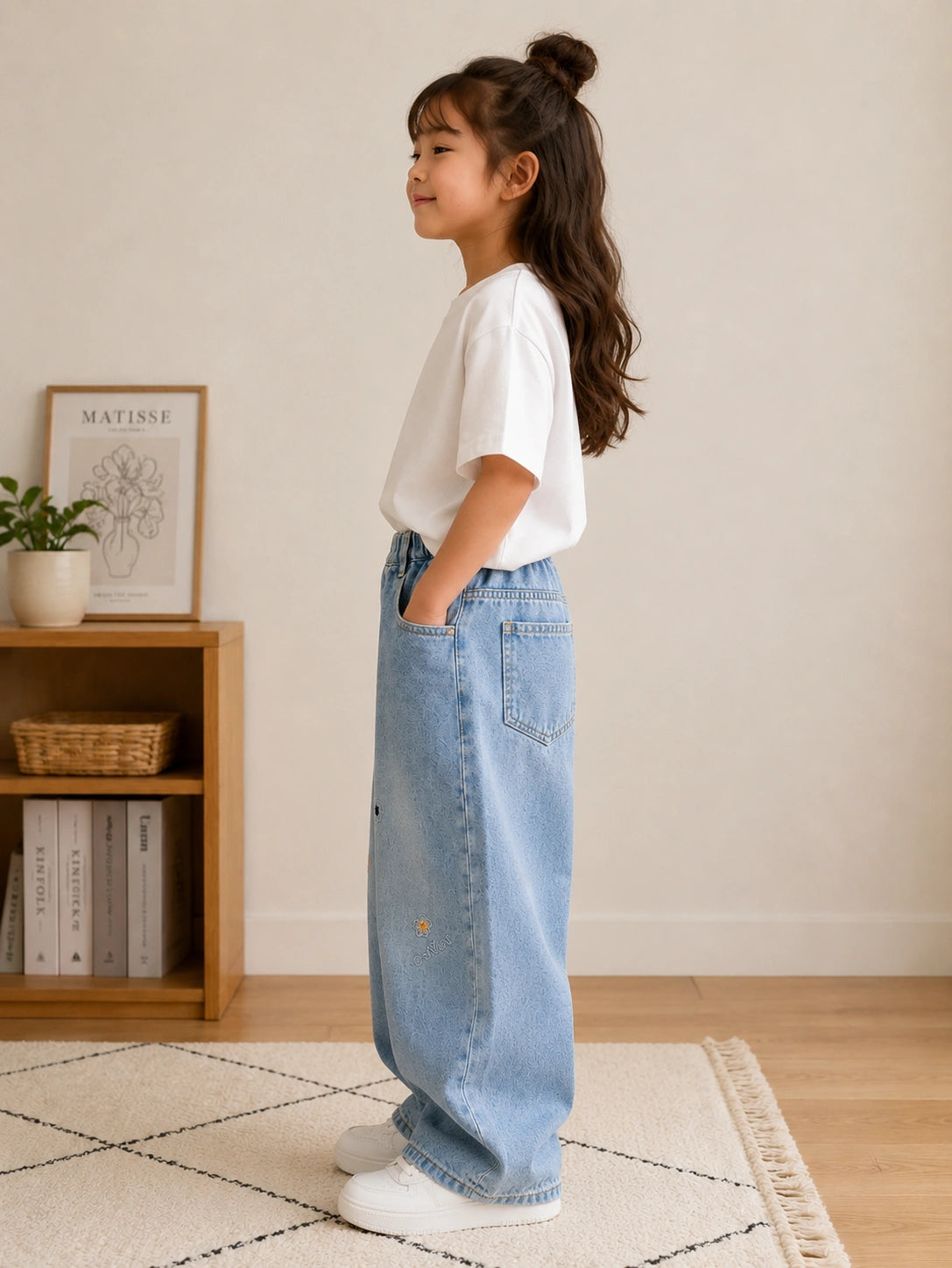 Zooppy Imported Signature Bow-Embellished Wide-Leg Denim