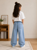 Zooppy Imported Signature Bow-Embellished Wide-Leg Denim