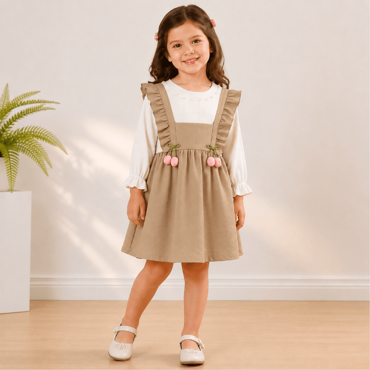Imported Zooppy Girls Frock – Pink, Green & Bronze