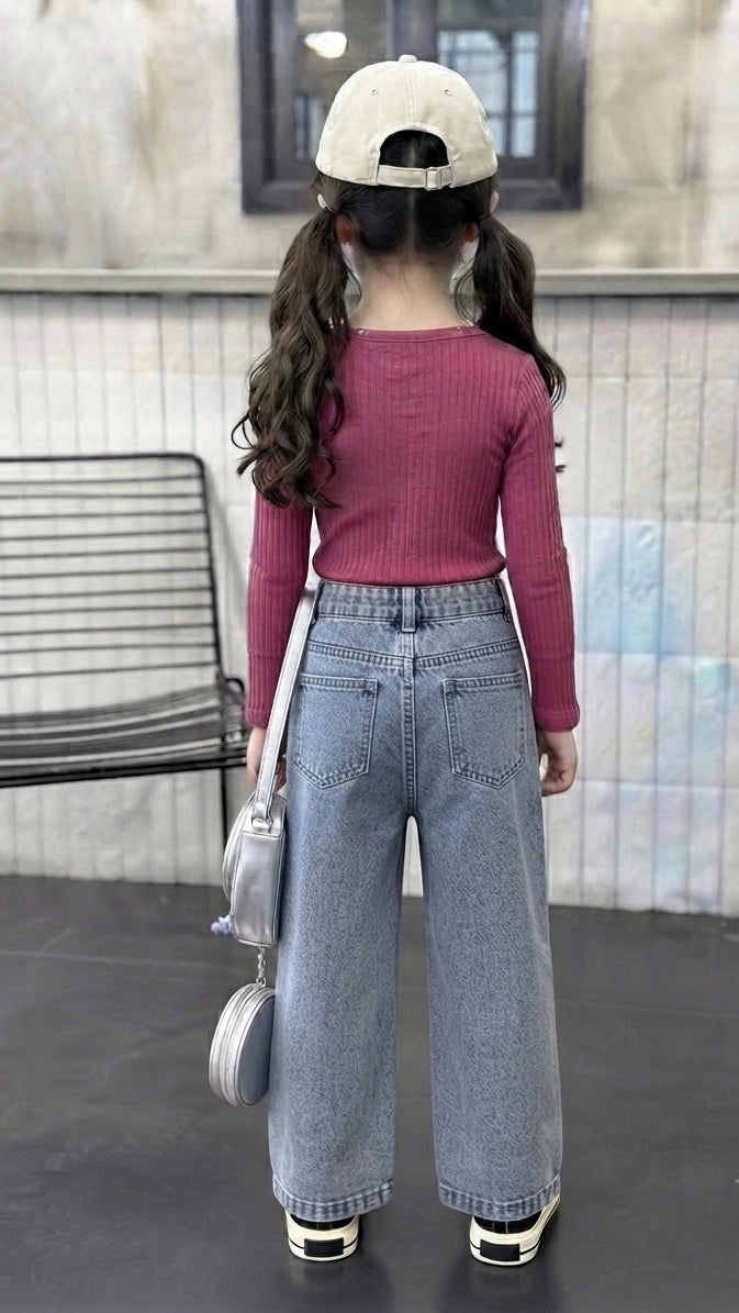 Zooppy Signature Bow-Embellished Wide-Leg Denim