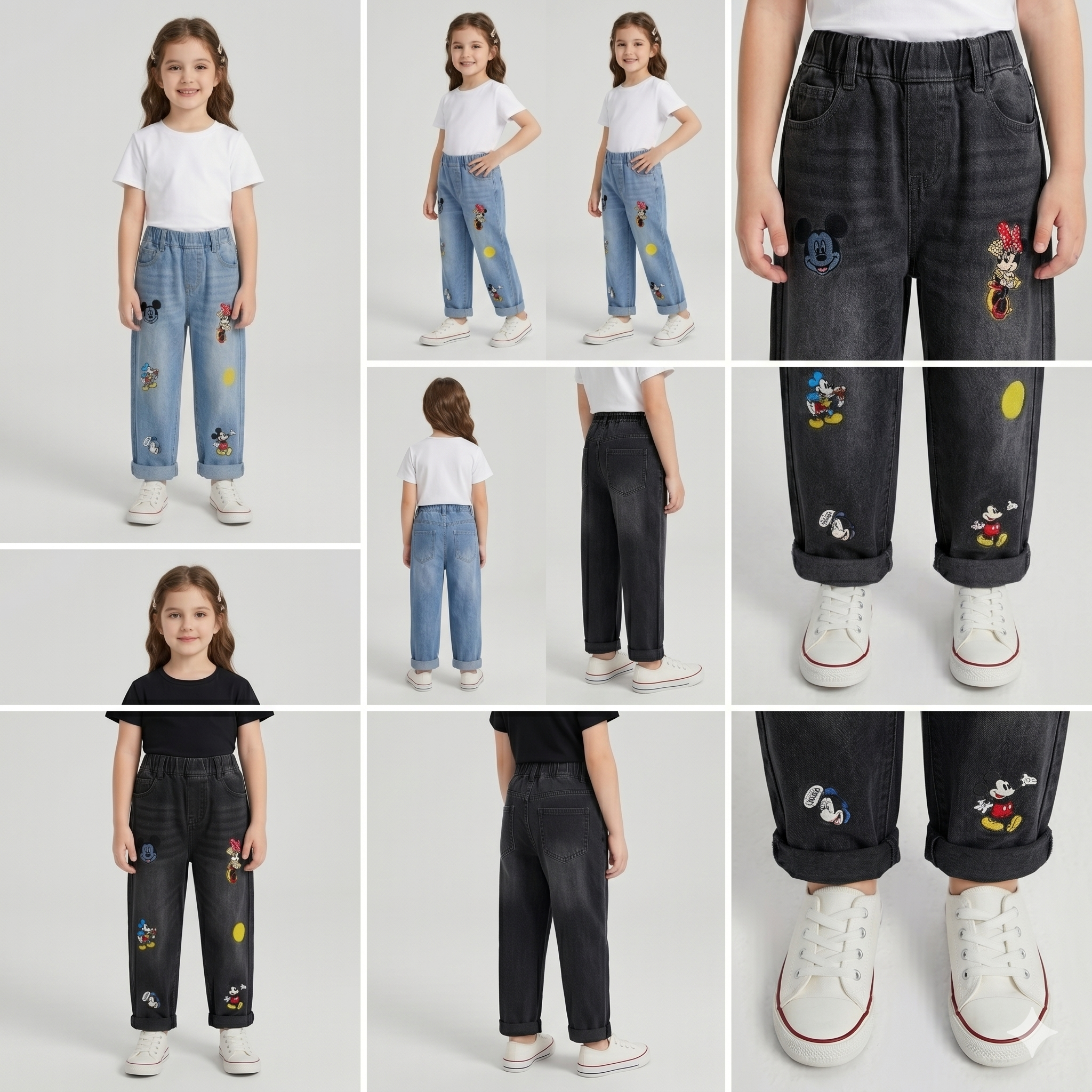 Girls Casual Denim Jeans – Cute Boutique Style Kids Pants | Black & Blue