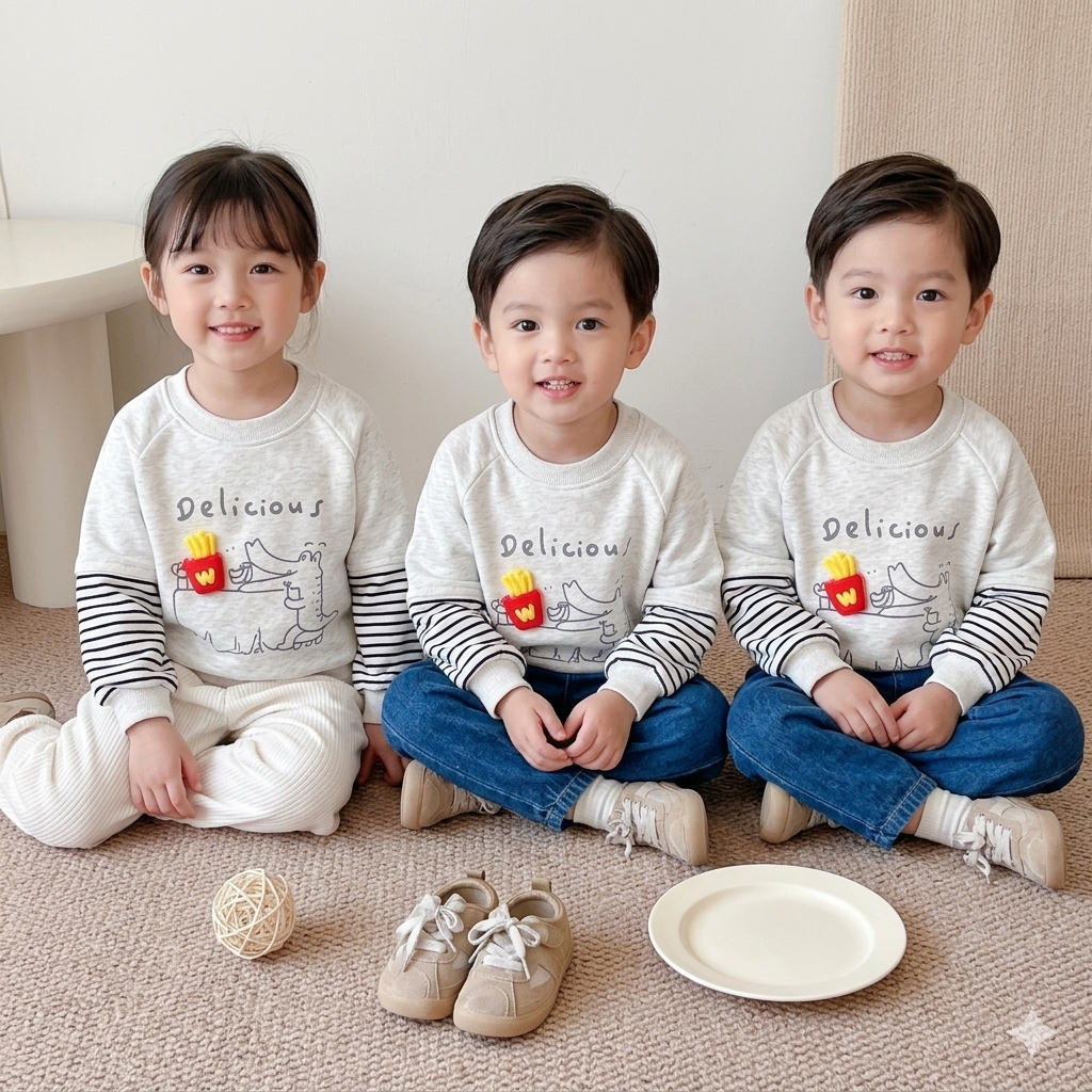 Girls Cute Embroidery Cotton Sweatshirt | French Terry Casual Top for Toddlers (Spring & Autumn)