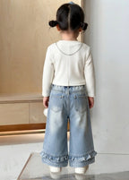 Zooppy Imported Ruffle-Hem Wide-Leg Denim