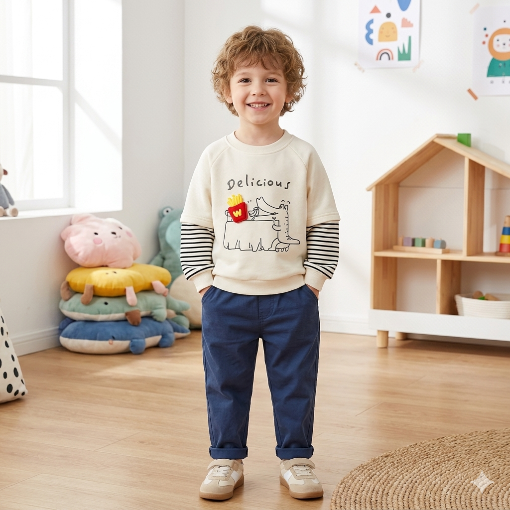 Girls Cute Embroidery Cotton Sweatshirt | French Terry Casual Top for Toddlers (Spring & Autumn)
