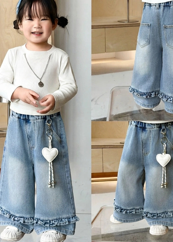 Zooppy Imported Ruffle-Hem Wide-Leg Denim