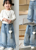 Zooppy Imported Ruffle-Hem Wide-Leg Denim