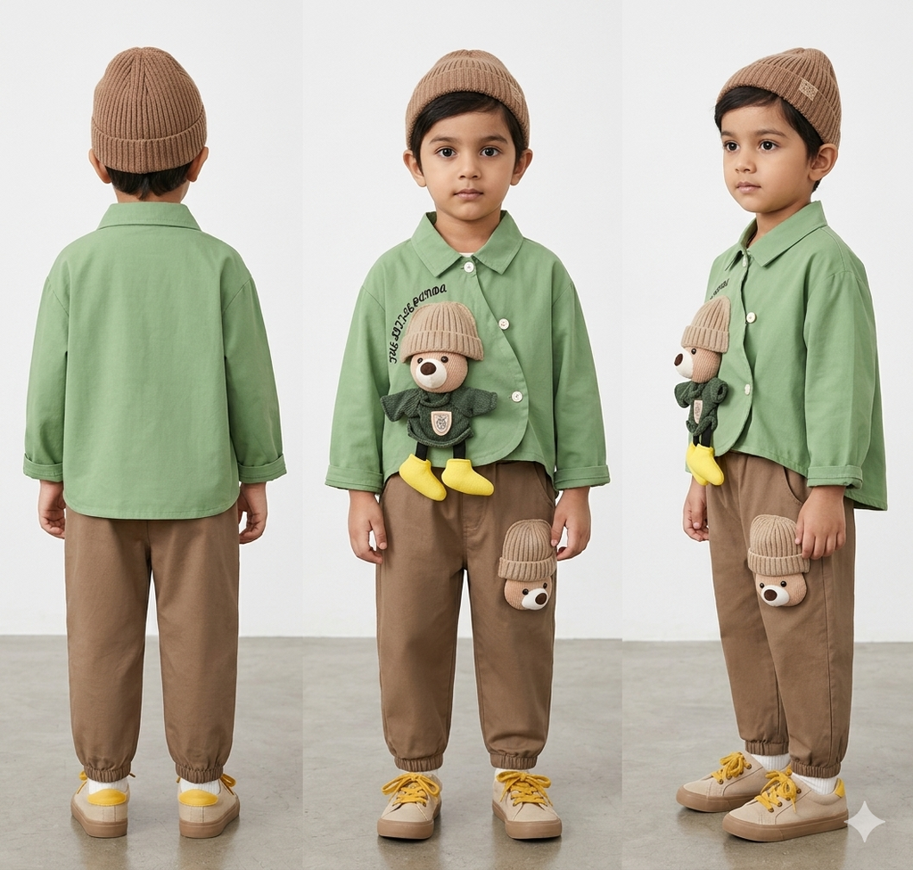 Boys /Girls Cute Doll Bear Print Shirt & Pants Set | Spring & Autumn 2-Piece Kids Outfit