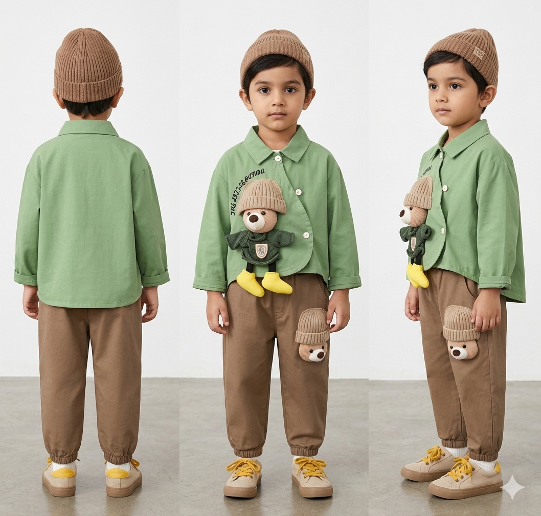 Boys /Girls Cute Doll Bear Print Shirt & Pants Set | Spring & Autumn 2-Piece Kids Outfit