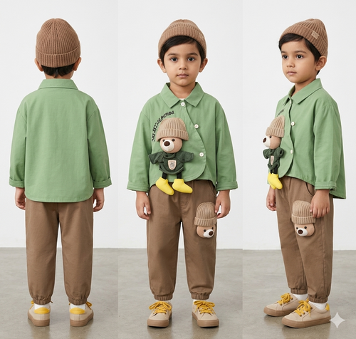 Boys /Girls Cute Doll Bear Print Shirt & Pants Set | Spring & Autumn 2-Piece Kids Outfit