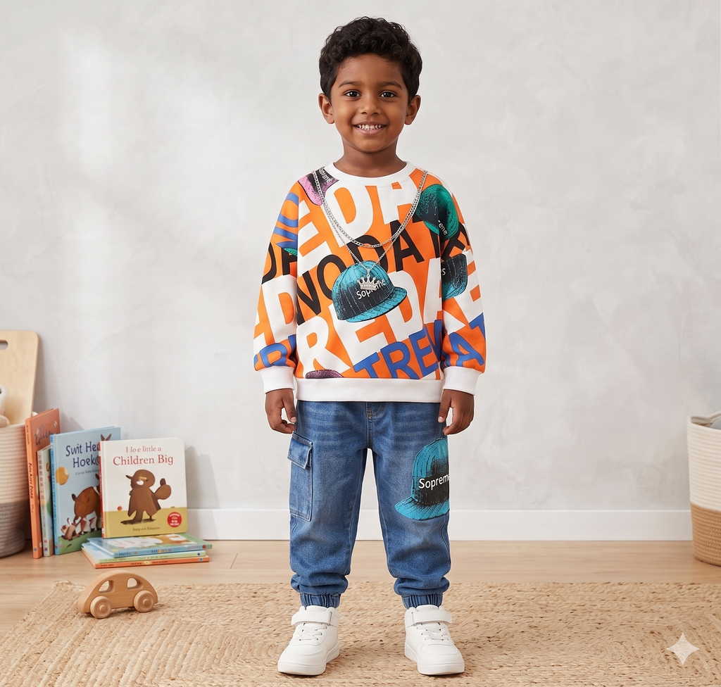 Boys Trendy Sweatshirt & Jeans 2-Piece Set | Casual Spring & Autumn Kids Outfit (18M–6Y)
