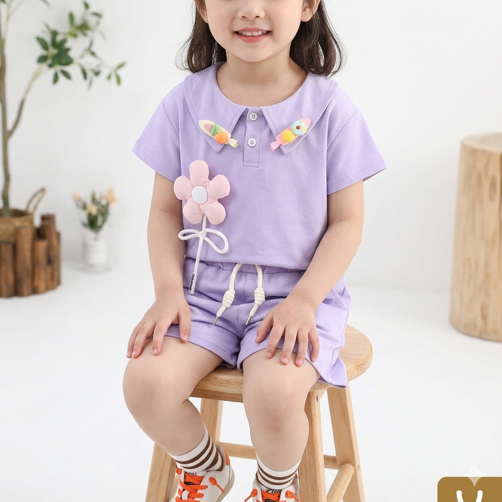 Girls Little Floral 2-Piece Summer Set | Kids Casual Shorts Outfit 2026