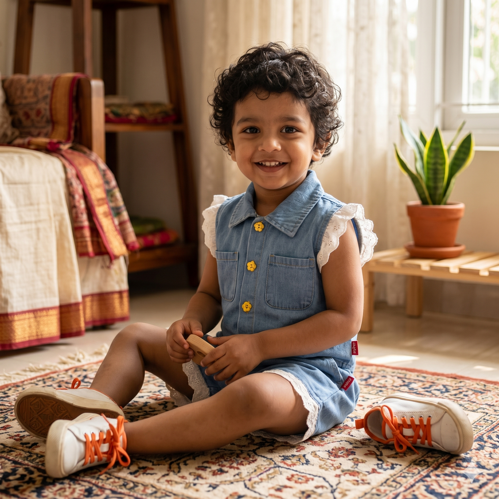 Girls Preppy Denim Vest & Short Sleeve Outfit | Summer Fashion Set for Kids