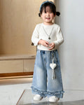 Zooppy Imported Ruffle-Hem Wide-Leg Denim
