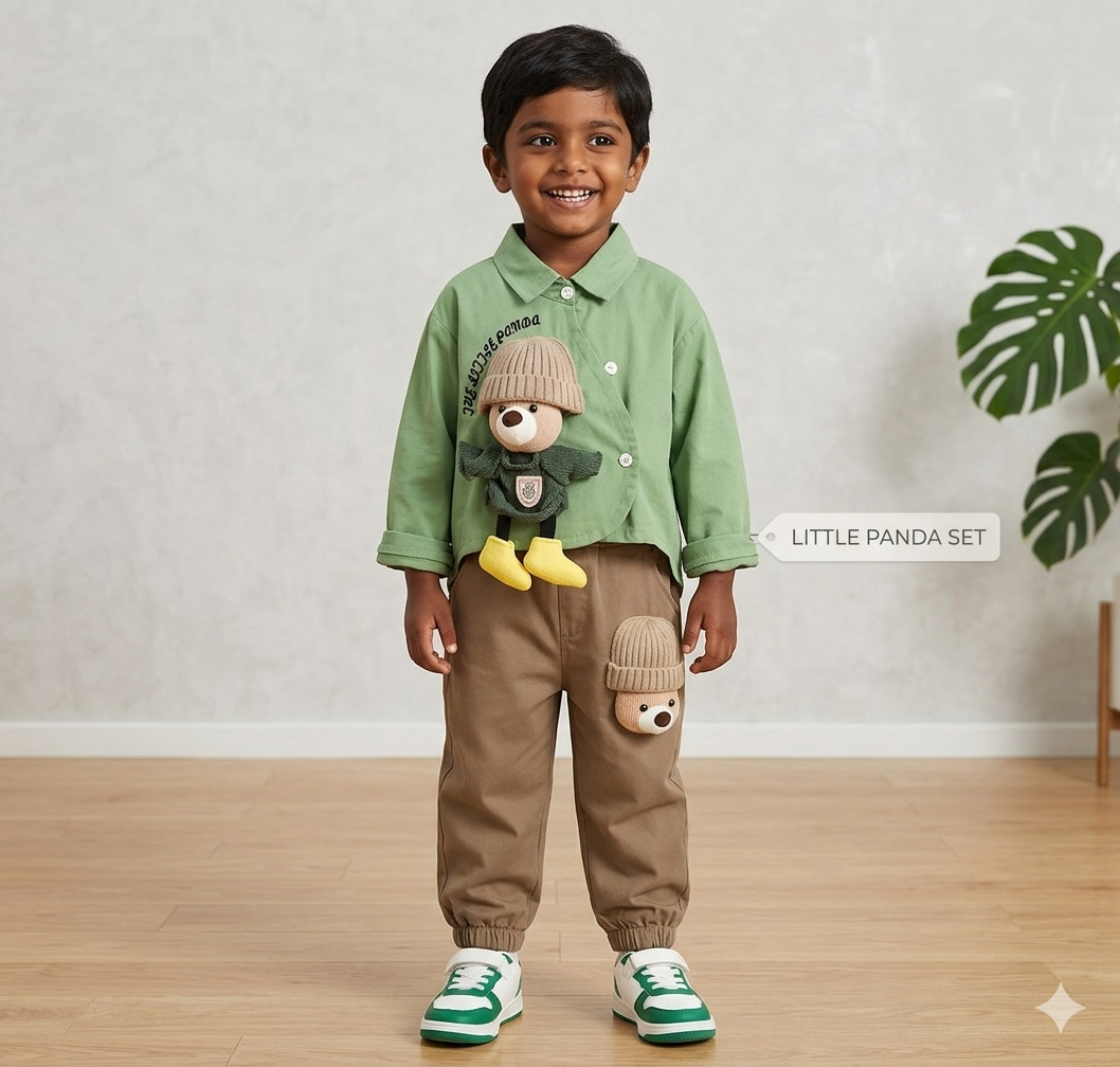 Boys /Girls Cute Doll Bear Print Shirt & Pants Set | Spring & Autumn 2-Piece Kids Outfit