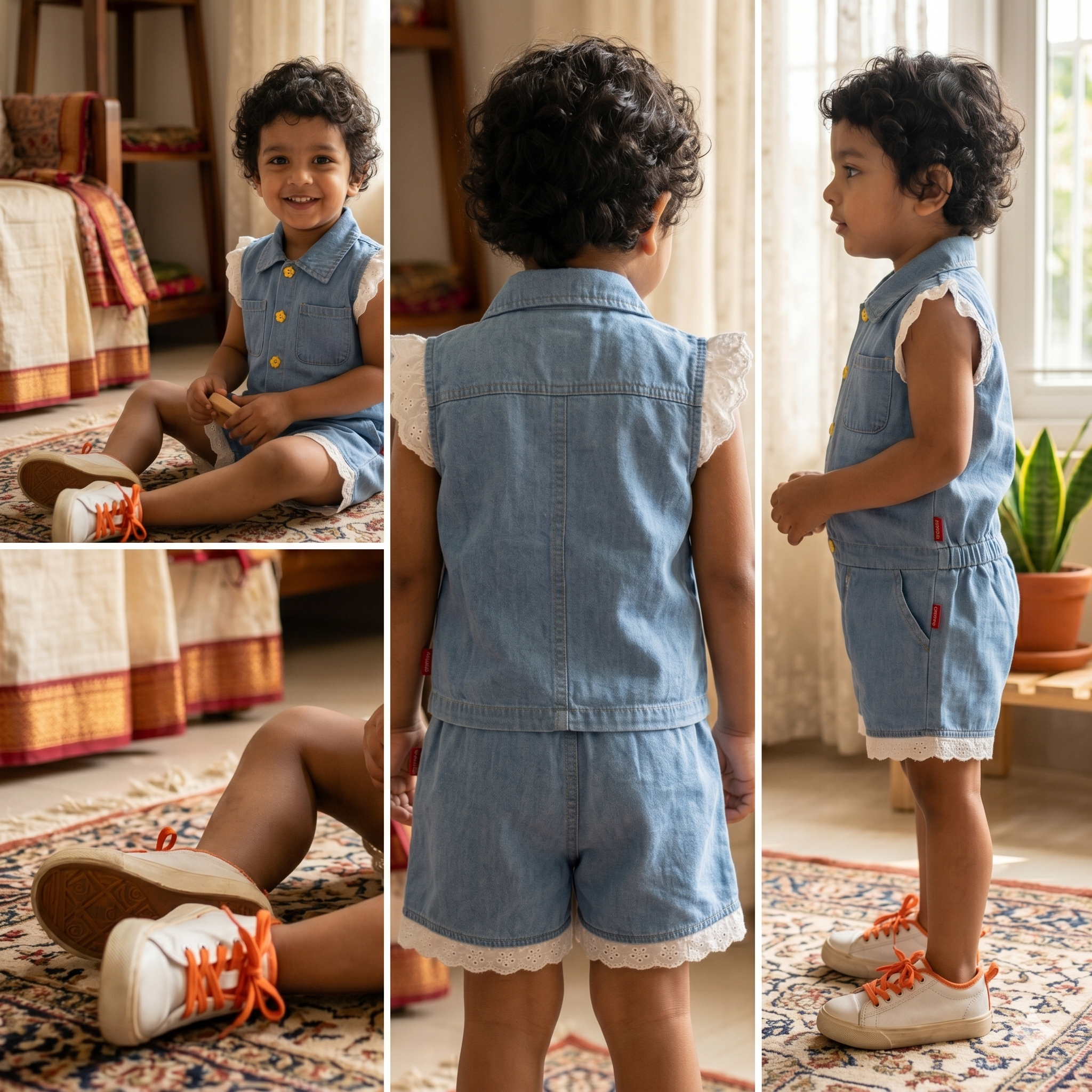 Girls Preppy Denim Vest & Short Sleeve Outfit | Summer Fashion Set for Kids