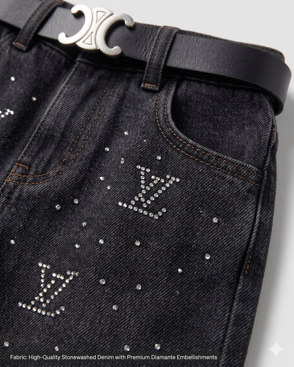 Girls Rhinestone Distressed Denim Pants | Vintage Wash