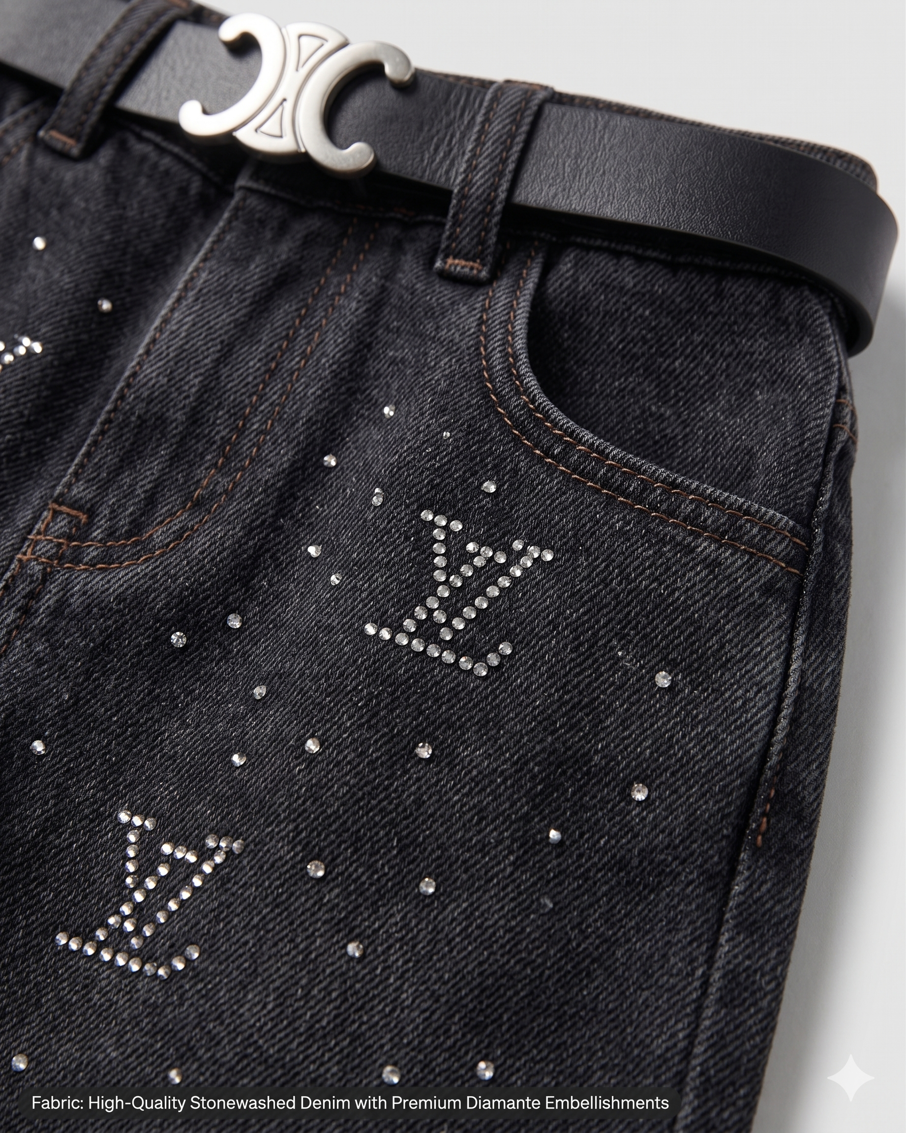 Girls Rhinestone Distressed Denim Pants | Vintage Wash