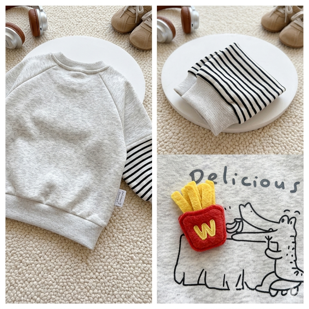 Girls Cute Embroidery Cotton Sweatshirt | French Terry Casual Top for Toddlers (Spring & Autumn)