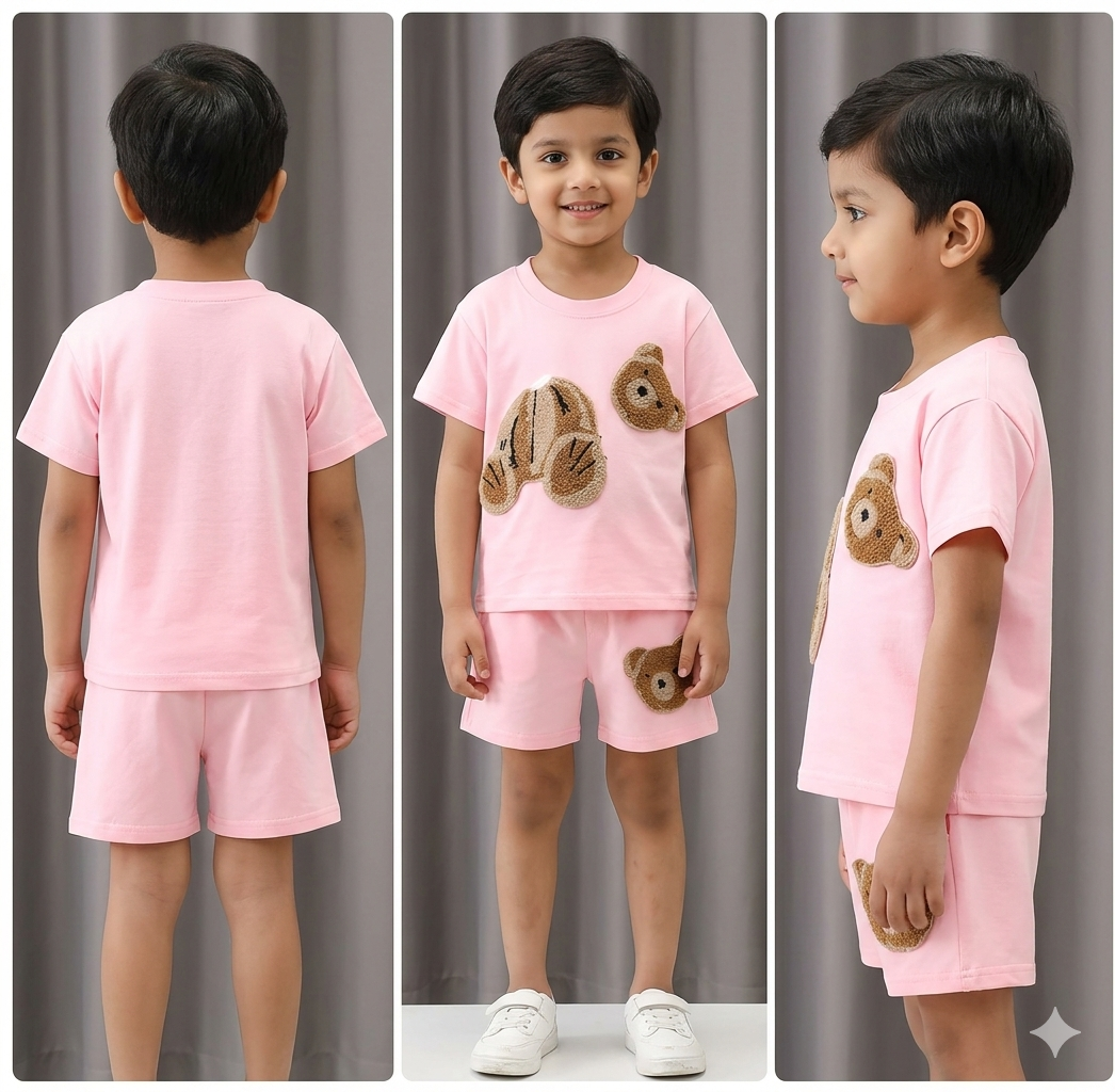Boys Cotton Bear Print T-Shirt & Shorts Set | 2-Piece Summer Kids Outfit