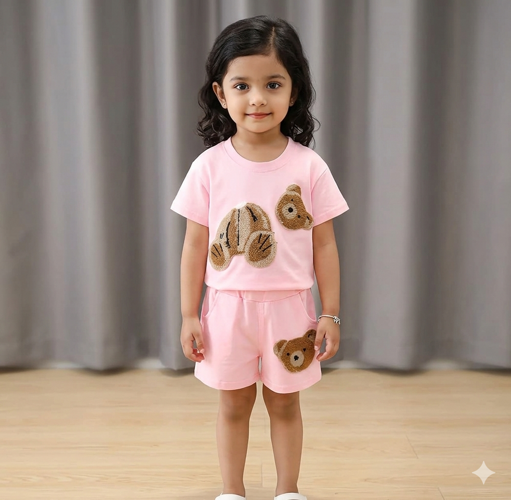 Boys Cotton Bear Print T-Shirt & Shorts Set | 2-Piece Summer Kids Outfit