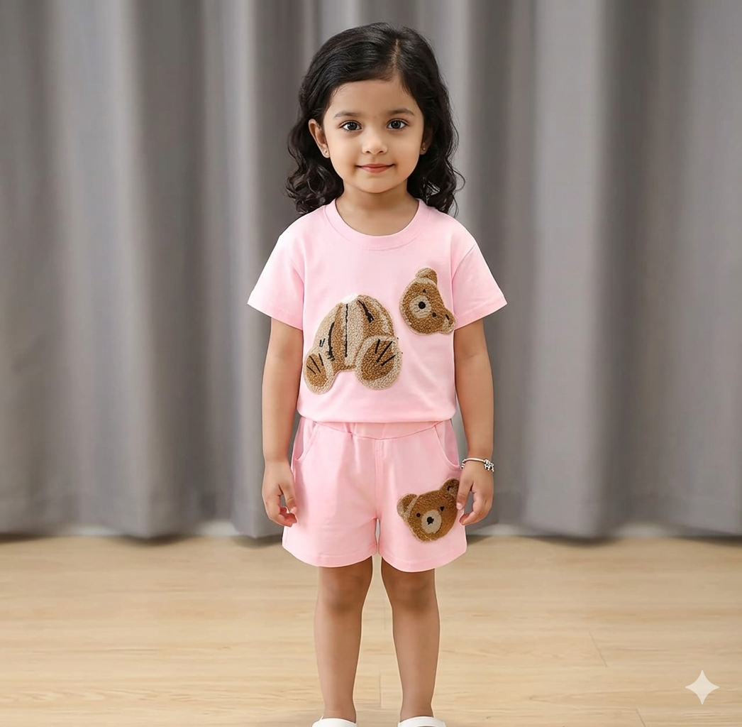 Boys Cotton Bear Print T-Shirt & Shorts Set | 2-Piece Summer Kids Outfit