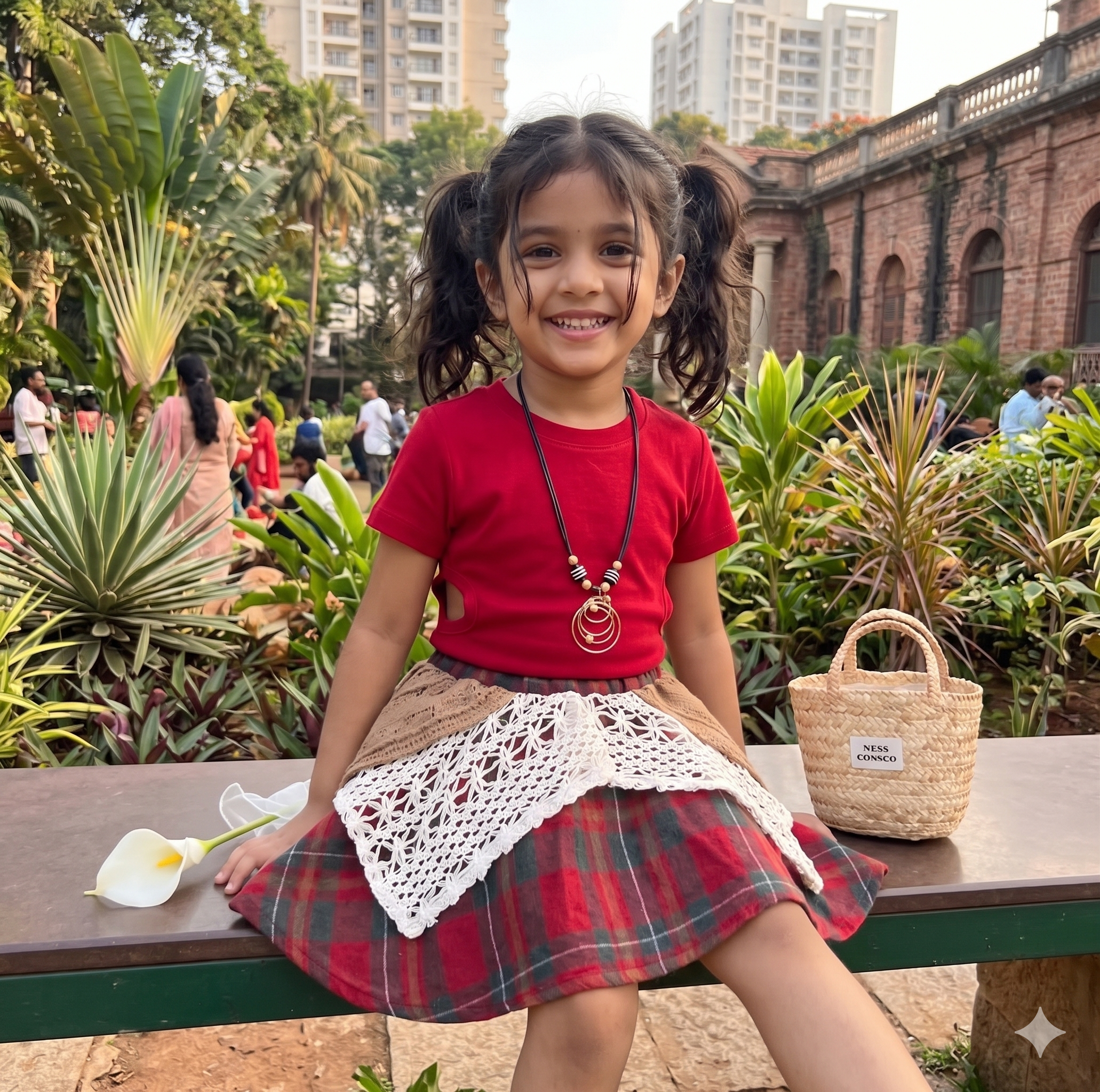 Girls National Style Lace Plaid Skirt Set | 2-Piece Summer T-Shirt & Skirt Outfit