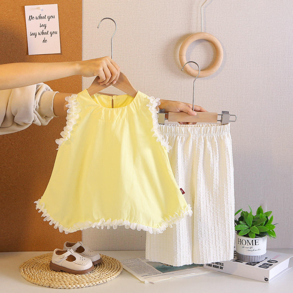 Girls Textured Top & Pants 2-Piece Set | Casual Kids Co-ord Outfit (18M–6Y)