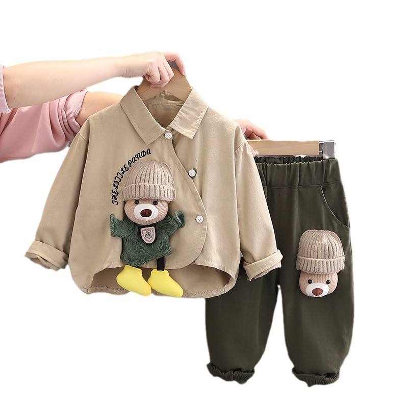 Boys /Girls Cute Doll Bear Print Shirt & Pants Set | Spring & Autumn 2-Piece Kids Outfit