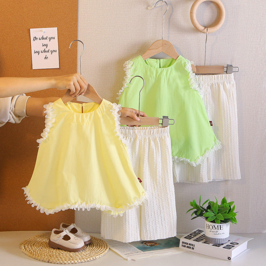 Girls Textured Top & Pants 2-Piece Set | Casual Kids Co-ord Outfit (18M–6Y)