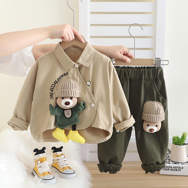 Boys /Girls Cute Doll Bear Print Shirt & Pants Set | Spring & Autumn 2-Piece Kids Outfit