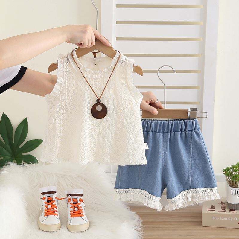 Girls Jacquard Vest & Ruffle Shorts Set | 2-Piece Summer Kids Outfit 2026
