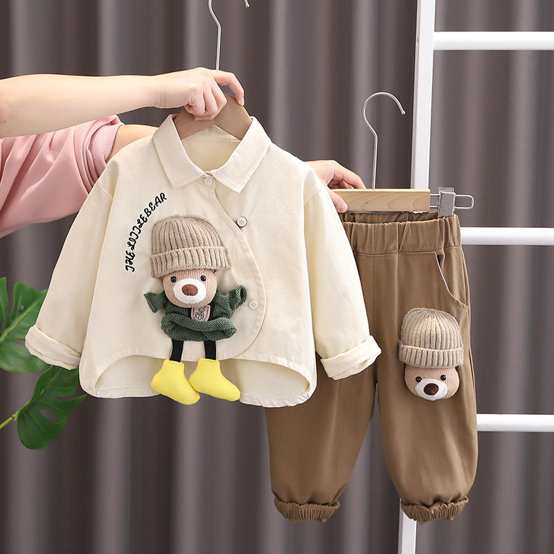 Boys /Girls Cute Doll Bear Print Shirt & Pants Set | Spring & Autumn 2-Piece Kids Outfit