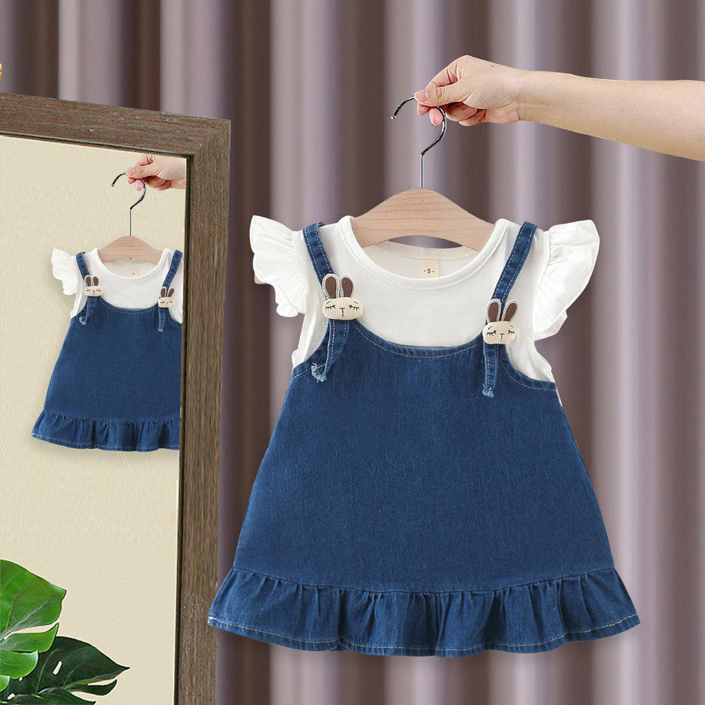 Baby Girls Cute Rabbit Fly Sleeve Dress | Newborn Summer Frock