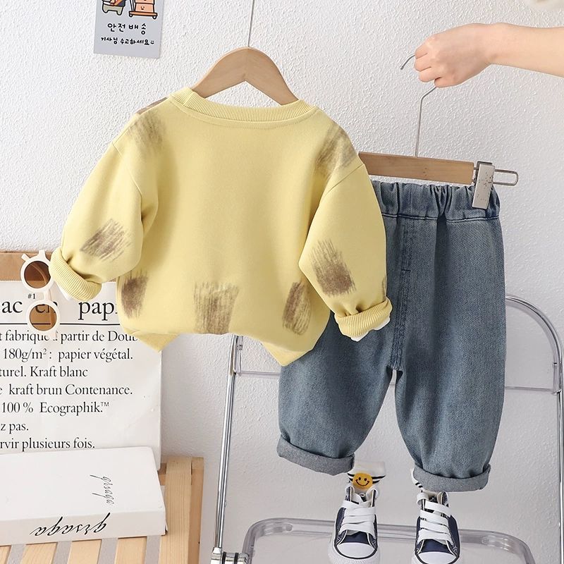 Boys Cartoon Print Sweatshirt & Pants Set | 2-Piece Spring Kids Outfit (2–7 Years)