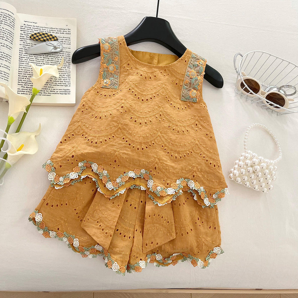 Girls Korean Style Casual Cotton Vest & Shorts Set | 2-Piece Summer Kids Outfit