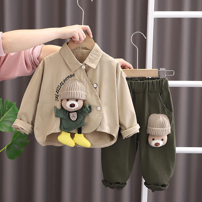 Boys /Girls Cute Doll Bear Print Shirt & Pants Set | Spring & Autumn 2-Piece Kids Outfit