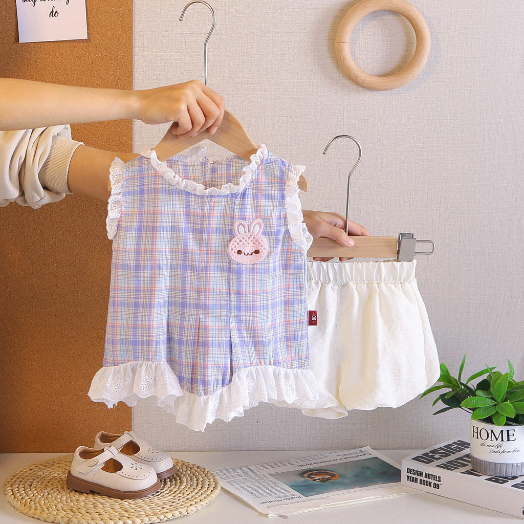 Girls Checked Sleeveless Top & Shorts Set | 2-Piece Summer Outfit (18M–6Y)