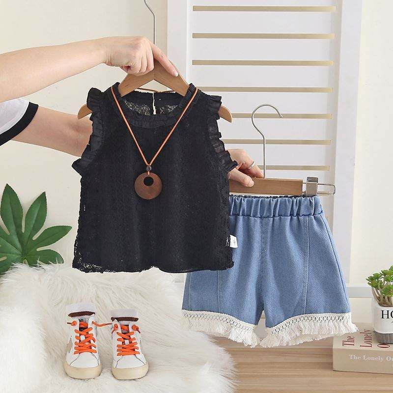 Girls Jacquard Vest & Ruffle Shorts Set | 2-Piece Summer Kids Outfit 2026
