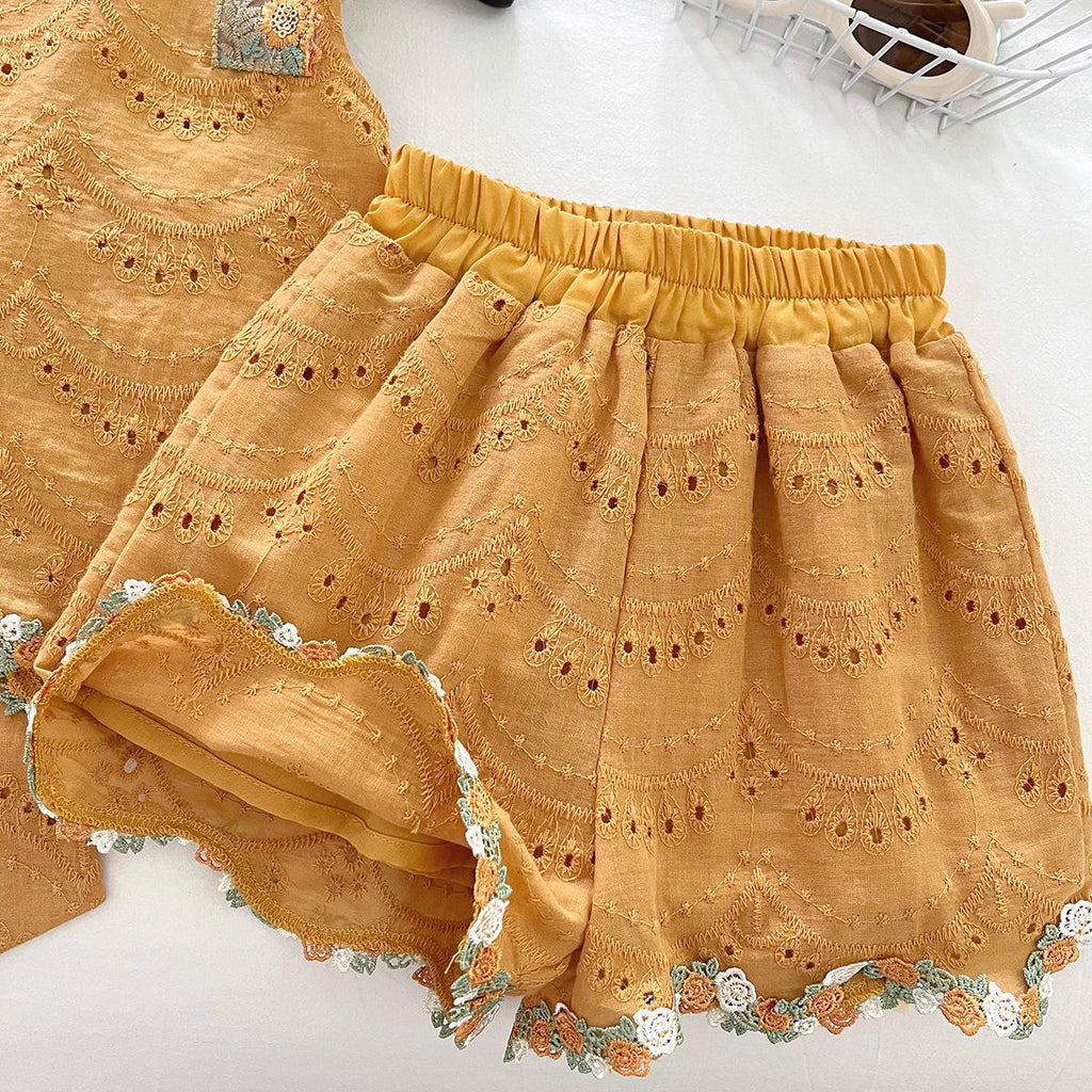 Girls Korean Style Casual Cotton Vest & Shorts Set | 2-Piece Summer Kids Outfit