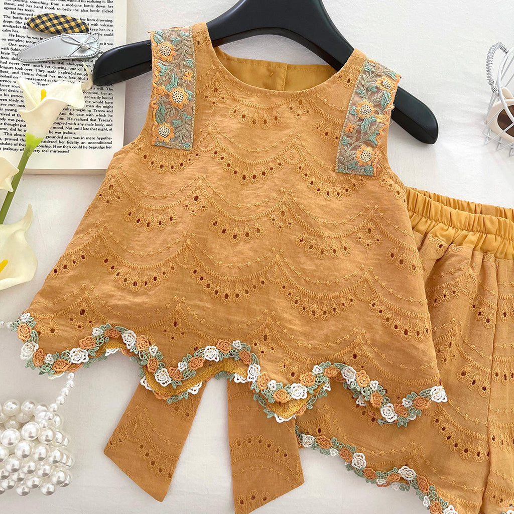 Girls Korean Style Casual Cotton Vest & Shorts Set | 2-Piece Summer Kids Outfit