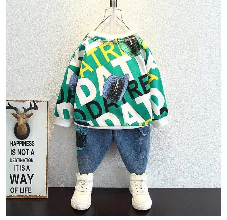 Boys Trendy Sweatshirt & Jeans 2-Piece Set | Casual Spring & Autumn Kids Outfit (18M–6Y)