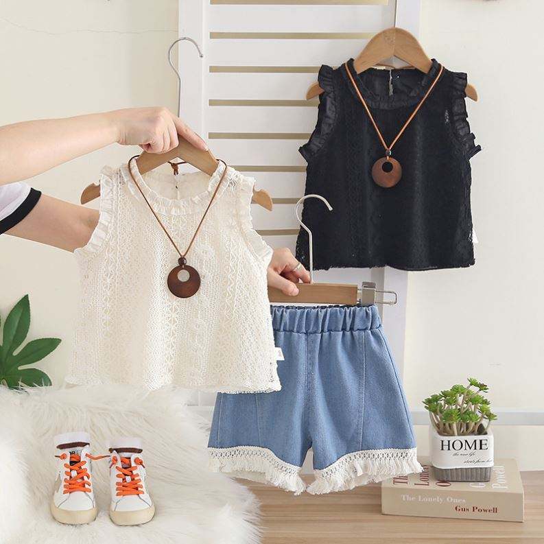 Girls Jacquard Vest & Ruffle Shorts Set | 2-Piece Summer Kids Outfit 2026